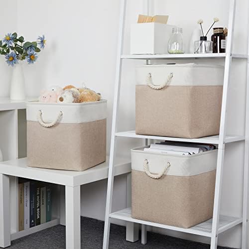 Bidtakay Fabric Storage Baskets for Organizing Beige 13 Inch Collapsible Square Baskets 3 Pack Organization Bins Large Cube Storage Bins Closet Baskets for Shelves Clothes - Image 3