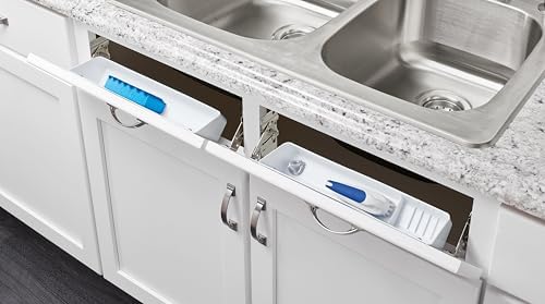 Rev-A-Shelf 14" Tip-Out Plastic Sink Trays for Kitchen and Bathroom Base Cabinet, Pull Out Vanity Shelf Home Organizer, White, 6572-14-11-52 - Image 2