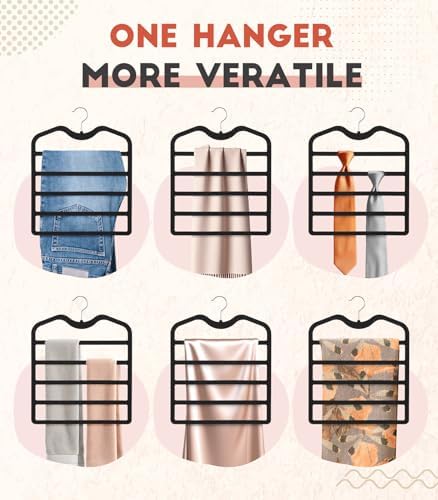 Pants Hangers Space Saving,3 Pack Velvet Short Neck Pants Hangers,5 Tier Space Saving Velvet Hanger,Closet Organizers and Storage Dorm Room Essentials for College Students Girls Guys Holds Pant,Jean - Image 4