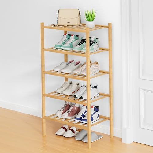 Smiry Bamboo Shoe Rack, 8 Vertical Slats, 5 Tier - 17.3" Wide, Natural by Smiry