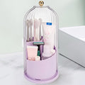 QIYVLOS Toothbrush Holders with Sliding Lid, Rotating 3 Slots Bathroom Organizer Countertop, Tooth Brush Toothpaste Holder Bathroom Counter Stand Sink Organizer for Makeup Brushes Holder (Purple) by QIYVLOS