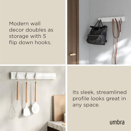 Umbra Flip Coat Rack, Wall Mounted 5-Hook Space Saving, White - Image 4