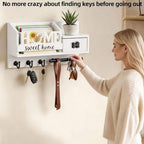 AIRPOP Key Holder Wall Mount-Home Sign Mail and Key Organizer for wall with 3 Hooks and Storage Drawer, Easy Installation Key Rack Hanger for Entryway Living Room House Decor (White) - Image 6