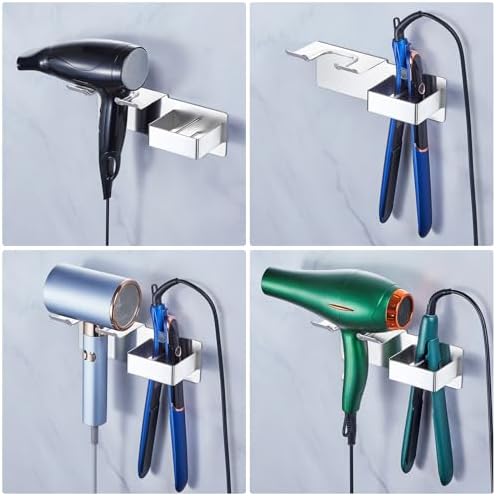 Hair Dryer and Straightener Holder Wall Mounted, Metal Adhesive Hair Tool Organizer for Blow Dryer, Curling Iron, Flat Iron, Bathroom Vanity Salon Barber Shops (Silver) - Image 3