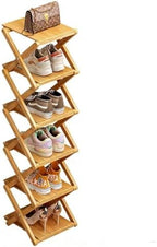 Bamboo Shoe Rack - No Assembly Required, Tall Narrow Foldable Shoe Organizer, Space-Saving Multifunctional Shelf for Entryways, Corners, Bedrooms, Balconies, 6 Layer(Reinforced and Thickened) by XZXWZX