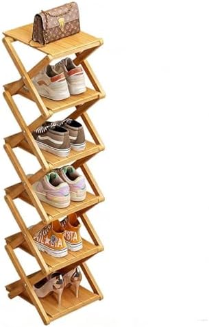 Bamboo Shoe Rack - No Assembly Required, Tall Narrow Foldable Shoe Organizer, Space-Saving Multifunctional Shelf for Entryways, Corners, Bedrooms, Balconies, 6 Layer(Reinforced and Thickened) by XZXWZX