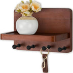 Nekon Key Holder for Wall with Shelf, Pine Wooden Key Hanger, Brown by NekonDesign