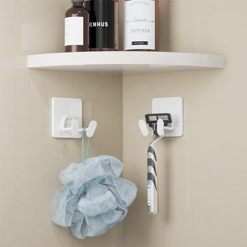 Adhesive Shower Hooks for Inside - Extra Sticky Razor Holder, White 4 Pack - Image 2