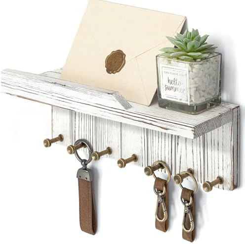 Rebee Vision Key Holder Wall Mount with 7 Hooks for Room Decor, Whitewash by REBEEVISION