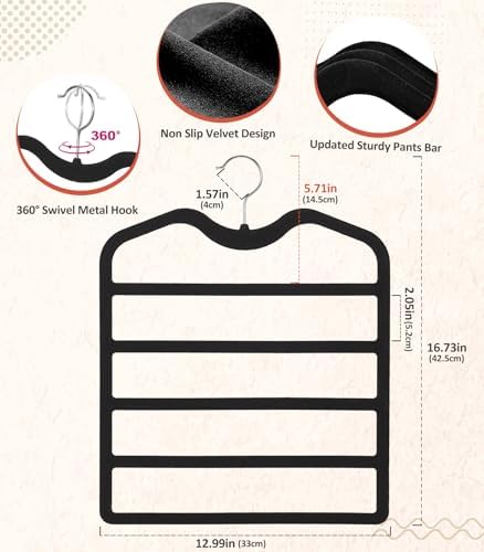 Pants Hangers Space Saving,3 Pack Velvet Short Neck Pants Hangers,5 Tier Space Saving Velvet Hanger,Closet Organizers and Storage Dorm Room Essentials for College Students Girls Guys Holds Pant,Jean - Image 6