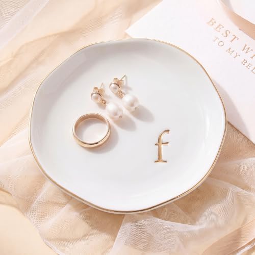 Ceramic Jewelry Tray, White Initial F Personalized Jewelry Dish by GIVITASOT
