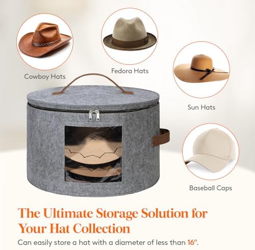Lifewit Round Cowboy Hat Box for 7 Caps, 37L Hat Organizer Bag,Gray,1 Pack - Image 5