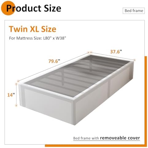 Maenizi 14 Inch XL Twin Bed Frame with White Fabric Cover, Heavy Duty Metal Twin XL Platform Bed Frame, No Box Spring Needed, Support Up to 2500 lbs, Easy Assembly, Noise Free, Black - Image 2