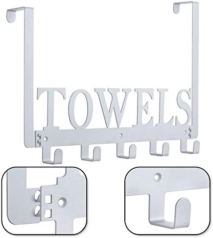 Kuhome Over The Door Hooks, Towel Hooks for Bathroom, Towel Rack Towel Holder for Bathroom Bedroom Kitchen Pool Beach Towels Bathrobe Wall Mount Hang on The Door Cabinet Cupboard (Silver Grey) - Image 4