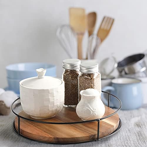 [ 2 Pack ] 10" & 11" Acacia Wood Lazy Susan Organizers with Steel Sides - Image 6