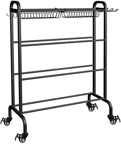 Basketball Racks Holder for Balls with Wheels, Rolling Metal Sports Equipment Storage Stand Organizer with Baskets and Hooks for Basketballs Footballs Volleyball, Black - Image 2