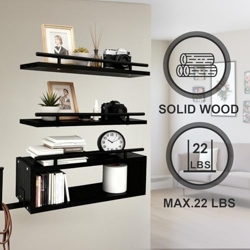 Wooden Floating Shelves with Paper Towel Holder for Bathroom Wall Storage - Image 5