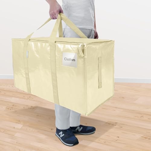 TICONN 2 Pack Extra Large Moving Bags Heavy Duty with Zippers & Carrying Handles, Durable Storage Bags Moving Boxes for Closet Organizers and Storage (2 Pack, Cream) - Image 2