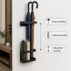 Metal Wall Mounted Umbrella Storage, Umbrella Holder for Entryway, Space Saving Wall Umbrella Rack with Built In Water Tray, Black Metal Umbrella Organizer for Home Office Foyer - Image 4