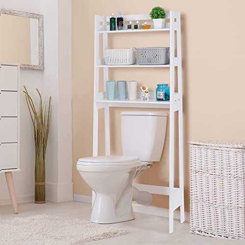 SUPER DEAL 3 Tiers Over The Toilet Bathroom Storage Shelf, Freestanding Wooden Bathroom Organizer Rack with Shelves for Laundry Restroom, White - Image 5