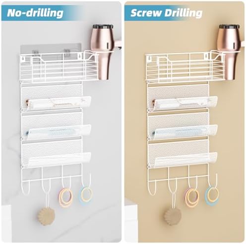 4 Tier Hair Tool Organizer Wall Mount, curling iron holder Basket, White - Image 4