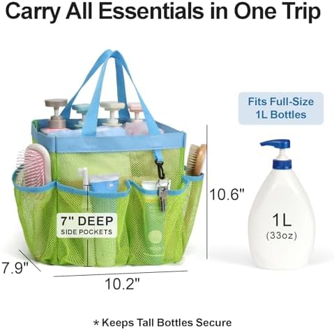 Mesh Shower Caddy Portable - 8 Pockets, S-Hook, Shower Bag for Dorm Camping - Image 2