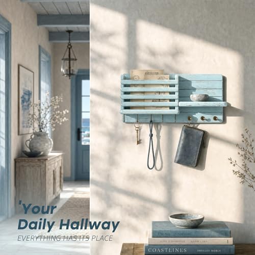 Rebee Vision Key Holder Wall Mount with Mail Slot for Room Decor, Blue - Image 3