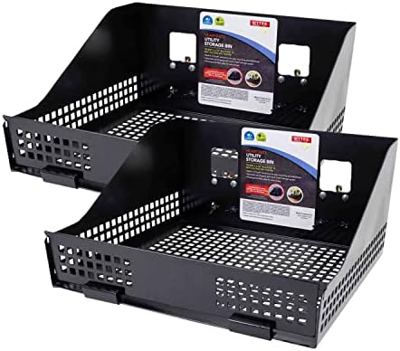 (2 Pack) Heavy Duty Metal E-Track Storage Bin for E-Track Systems - Powder Coated - Large E-Track Basket Shelf for Trucks, Enclosed Trailer, Garage, Vehicles - E-Track Accessories by MyteeProducts