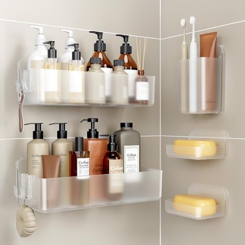 Orimade Shower Caddy 5-Pack, No-Drill Adhesive Shelves for Bathroom, Rustproof ABS Storage Organizer Set, Clear by Orimade