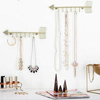 MyGift Brass-Tone Metal Wall Mounted Arrow Design Necklace Organizer Rack with 6 Hooks, Set of 2 - Image 2