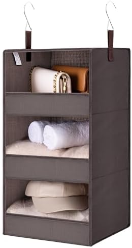 GRANNY SAYS 3-Shelf Hanging Closet Organizer, Foldable Storage, Dark Brown | 33 lb Capacity, No-Sag Support, Keeps Clothes Neat, Folds Flat, Fits RV, Dorm & Small Closets by GRANNYSAYS