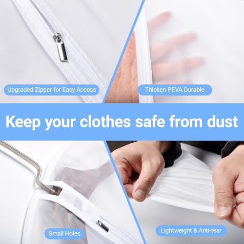 Garment Bags for Hanging Clothes (24''X48'' Set of 12) Suit Bags for Closet Storage Plastic Waterproof Suit Cover Bags with Zipper for Suit, Sweaters, Coat Protector Travel Closet Clothing - Image 4