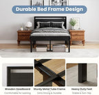 Sweetcrispy 14 Inch Full Metal Bed Frame with Wood Headboard, Black - Image 4