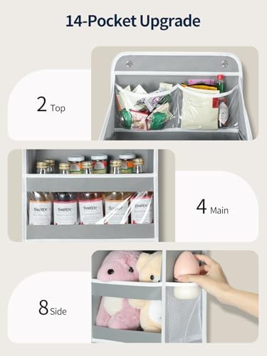 Yecaye 5 Tier Over the Door Organizer, Swing-proof Door Organizer Hanging with Clear PVC Windows, Behind the Door Storage for Bedroom Nursery Closet Laundry Pantry Bathroom, Grey - Image 3