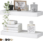 QEEIG Bathroom Floating Shelves for Wall - 15.7" Wall Mounted Shelf Over Toilet Farmhouse Home Decor Display Bookshelf Small 15.7 x 6.7 inch Set of 2, White (008-40W) by QEEIG