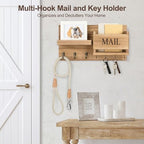 Lwenki Mail Organizer for Wall Mount – Key Holder with Shelf Includes Letter Holder and Hooks for Hallway Farmhouse Decor – Rustic Wood with Flush Mounting Hardware (16.5” x 9.1” x 3.4”) (Wood) - Image 3