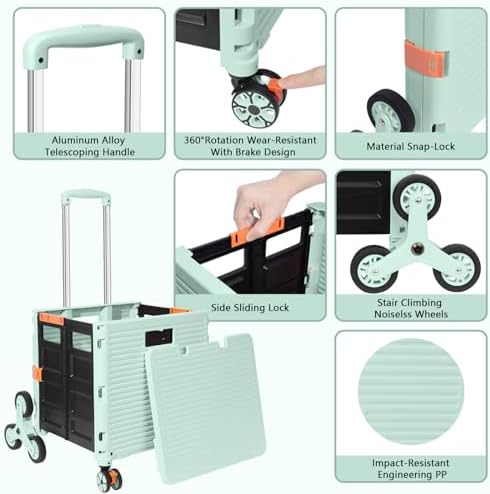 FELICON SELORSS Folding Utility Climber Cart Portable Rolling Crate-Green - Image 2