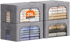 Lifewit Clothes Storage Bins with Metal Frame, Stackable Storage Box, Foldable Clothing Storage Bins with Lids, 25L Storage Bags Fabric Box Organizer with Clear Window＆ Zippers＆ Sturdy Handles 4 Pack by Lifewit