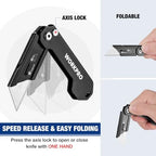 WORKPRO 2PCS EDC Folding Utility Knife, Mini Box Cutter with Quick Open Axis Lock, Quick Change Blade Razor Knife, Foldable Small Pocket Knife with Belt Clip, 2 Packs with 10 Extra Blades - Image 5