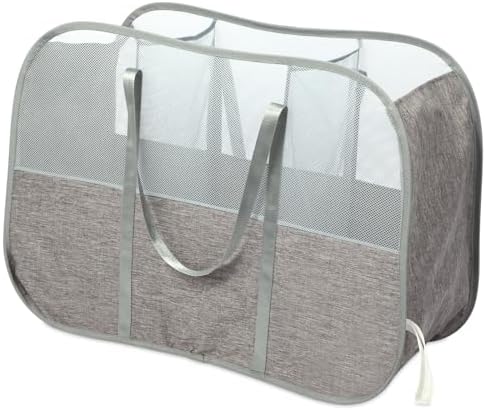 Collapsible Laundry Baskets with 3 Compartment, 150L Tear-proof Pop Up Hamper, Foldable Laundry Basket with Tote Handles, Dirty Clothes Hamper for Laundry, Bedroom, Bathroom, Dorm Grey by Bemkoo