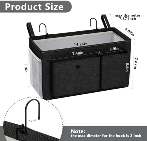 Bedside Caddy Bedside Storage Hanging Organizer for Bunk Dorm Bed Rail - Image 3