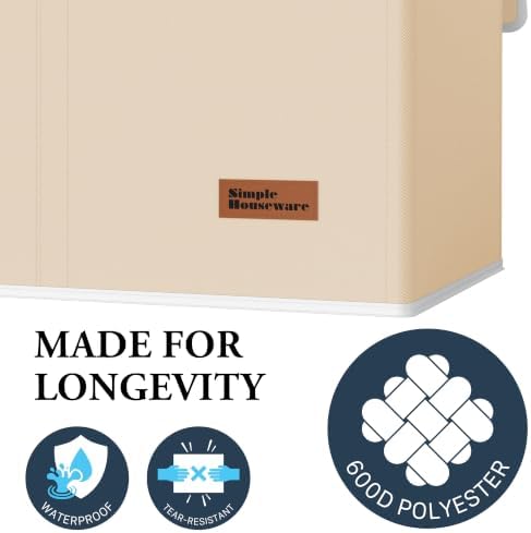 Simple Houseware Double Laundry Hamper with Lid & Removable Bags, Beige - Image 5