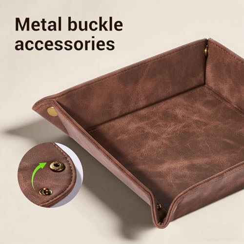 CoBak Leather Valet Tray, Premium PU Leather Catch-All Tray for Entryway Table Key, Phone, Wallet, Coins & Jewelry, Bedside Nightstand Desk-top Catchall (Brown) - Image 6
