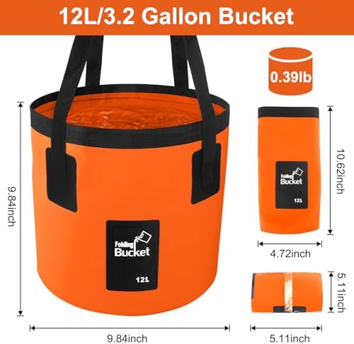 Collapsible Bucket with Handle, 3.2 Gallon Foldable Car Wash Bucket Cleaning Bucket for Fishing, Camping, Gardening, Storage, Portable Wash Basin for RV Household Essentials & Outdoor Supplies - Image 2