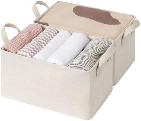 StorageWorks Fabric Storage Bins, Linen Closet Organizers, Beige, 2-Pack - Image 4