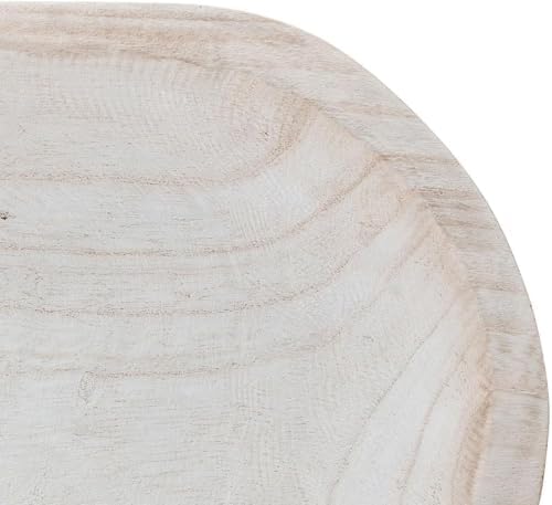 BOLTCORRSE Large Whitewashed Decorative Wood Bowl - Hand Carved Paulownia Tray for Coffee Table Centerpiece & Entryway Catchall - Organic Modern Farmhouse Decor - Image 6