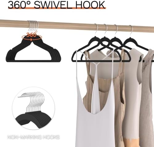 Black Velvet Hangers 20 Pack, Slim Space Saving Suit Hangers for Closet Organizer, Rotating Silver Hook, Non Slip Clothes Felt Hanger Heavy Duty for Coat,Shirt, Pants, Camisole, Dress - Image 6