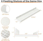 upsimples Floating Shelves for Wall Decor and Storage, White, 6Pcs 23.6'' - Image 3