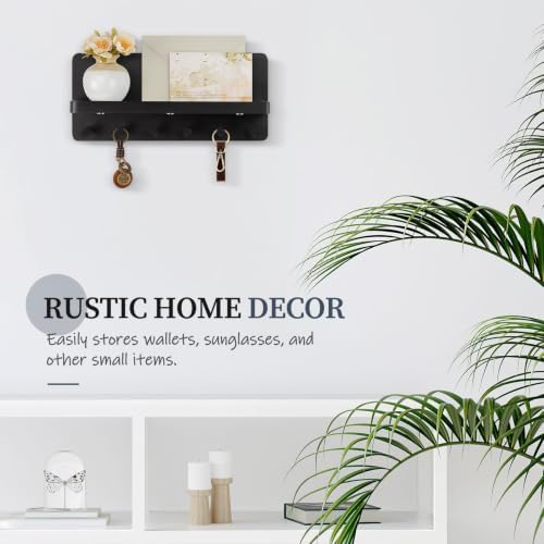 Nekon Key Holder for Wall with Shelf, Pine Wooden Key Hanger, Black - Image 6