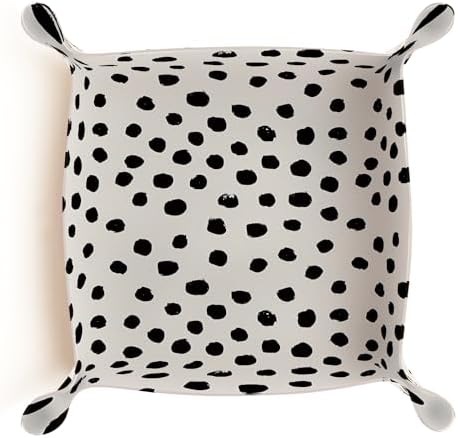 PU Leather Jewelry Valet Tray, Portable Catchall Tray for Keys, Wallet, Watch, Travel Organizer for Nightstand Desk Entryway Home Decor Gift for Women Men Cute Polka Dot - Image 6